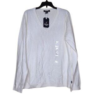 NWT Nautica Jeans Women's Cotton V-Neck Textured Sweater - Ivory